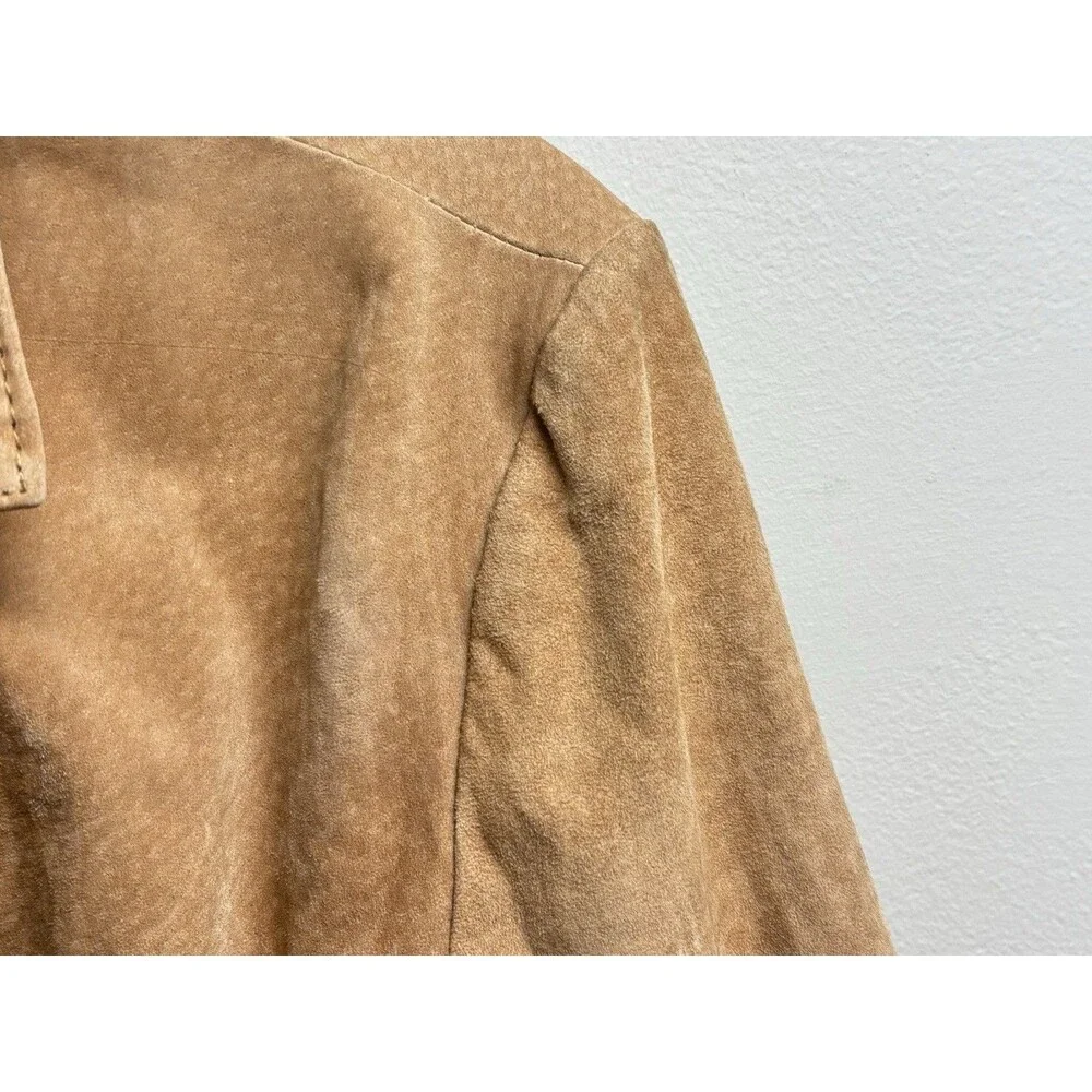 Vintage Y2K New York & Company Tan Suede Leather Blazer Jacket Size 10